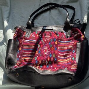 Nena & Co. Multicolor Woven Medium Tote with Black Leather